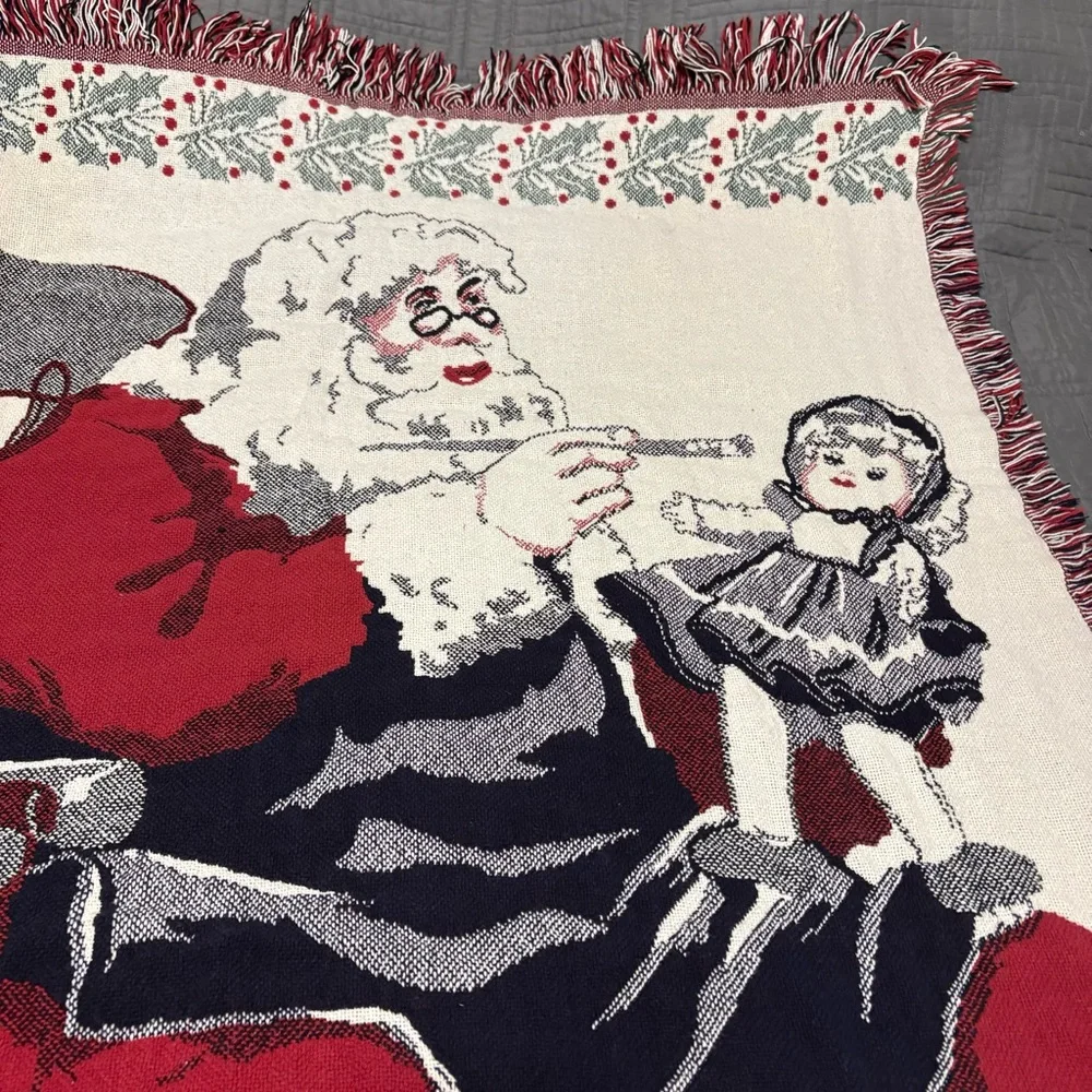 Vintage Santa Rocking Chair Toy Christmas Tapestry Throw Blanket 90s 64